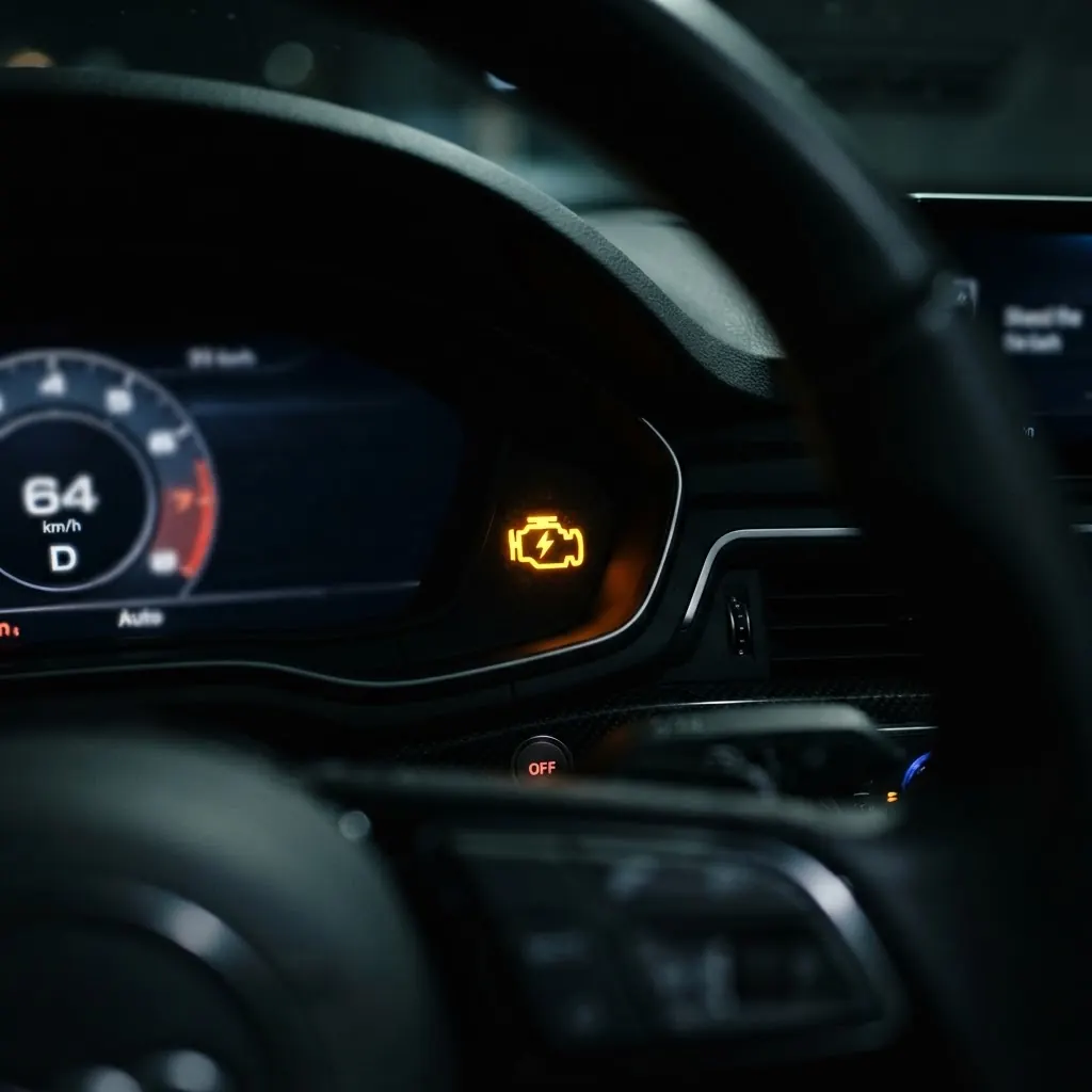 Image générée par IA : Témoin lumineux d'alerte dans le tableau de bord d'une voiture